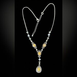 Vtg Y2K Avon Silvertone SH Y Necklace Yellow Citrine Opalescent Opaline Glass